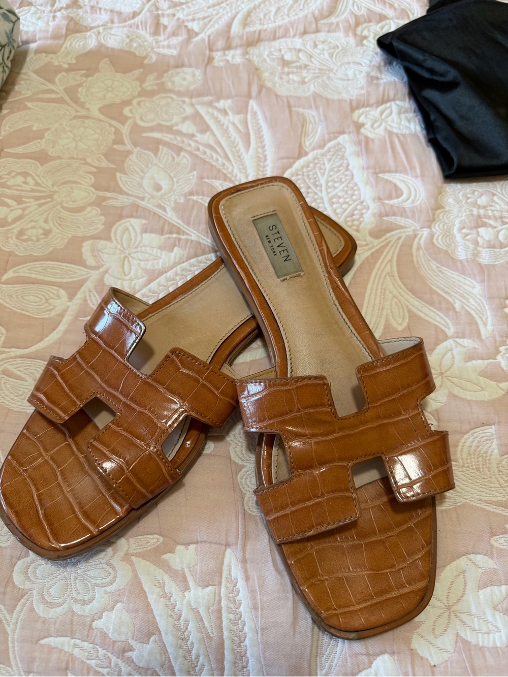 Steven By Steve Madden Cognac Croc-Embossed Slide Sandals